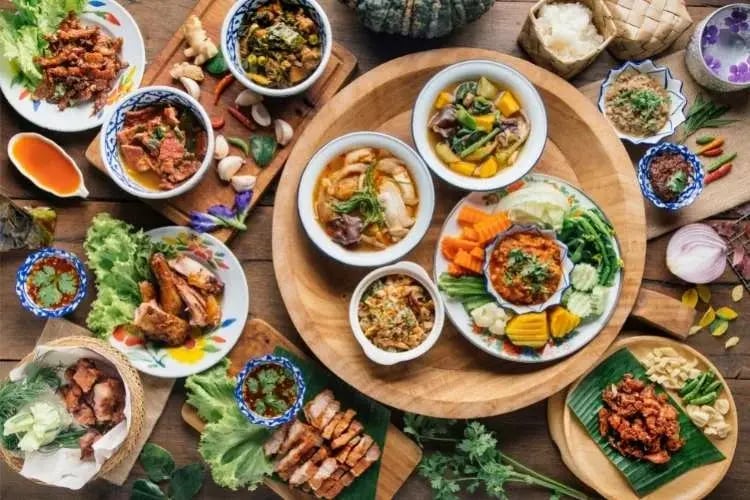 table with a lot of food